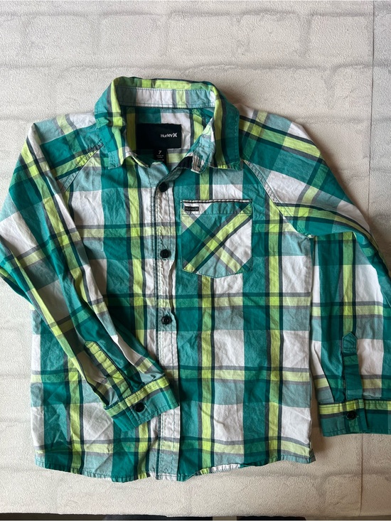 Hurley Other - Hurley Boys Teal and Lime Plaid Button Shirt